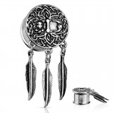 Plug en acier lune et soleil plumes pendantes (AC163)