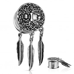 Plug en acier lune et soleil plumes pendantes (AC163)