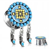 Plug en acier attrape rêve perles turquoises (AC164)