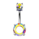 Piercing nombril cristal rond creux aurora haut et bas (D55)