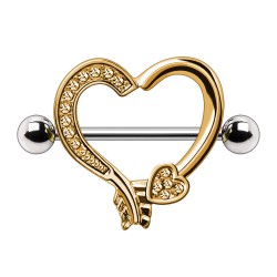 Piercing téton coeur jaune avec strass (67)