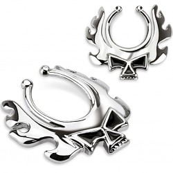 Faux-piercing pour téton 09 - Flames et crane
