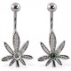 Piercing nombril cannabis 04 - Feuille avec strass