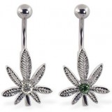 Piercing nombril cannabis 04 - Feuille avec strass