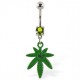 Piercing nombril cannabis 08 - Feuille verte avec strass