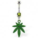 Piercing nombril cannabis 08 - Feuille verte avec strass