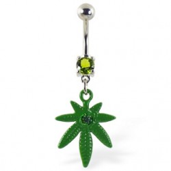 Piercing nombril cannabis 08 - Feuille verte avec strass