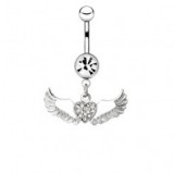 Piercing nombril ange 16 - Coeur multistrass deux ailes