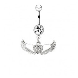 Piercing nombril ange 16 - Coeur multistrass deux ailes