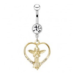 Piercing nombril ange 09 - Dans coeur avec strass