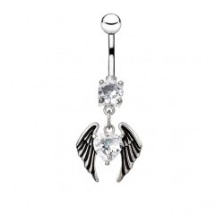Piercing nombril ange 11 - Cristal coeur avec des ailes