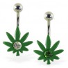 Piercing nombril cannabis 11 - Petite feuille verte avec strass