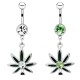 Piercing nombril cannabis 14 - feuille verte avec gem