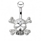Piercing nombril gothique 15 - Crane strass transparents