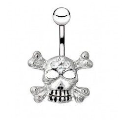 Piercing nombril gothique 15 - Crane strass transparents