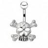 Piercing nombril gothique Crâne avec strass transparents (15)