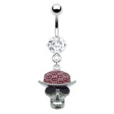 Piercing nombril gothique 18 - Crane avec chapeau rouge