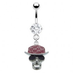 Piercing nombril gothique 18 - Crane avec chapeau rouge