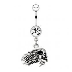 Piercing nombril gothique 35 - Crane de biker enflammé