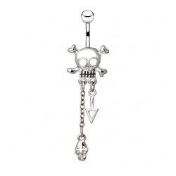 Piercing nombril gothique 39 - Crane avec pointe et crane