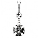 Piercing nombril gothique 42 - Crane sur croix de malte