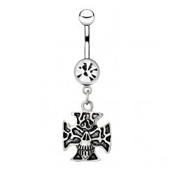 Piercing nombril gothique 42 - Crane sur croix de malte