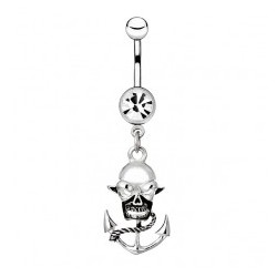 Piercing nombril gothique 43 - Crane avec une ancre