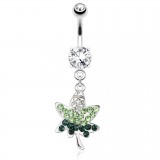 Piercing nombril cannabis 22 - Multiples strass verts