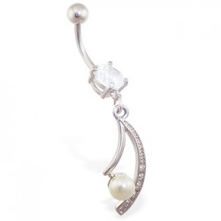 Piercing nombril pendentif avec perle (D92)