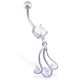 Piercing nombril trois zircones ronds transparents (D36)