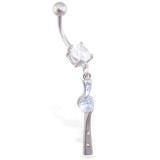 Piercing nombril trait avec zircone rond transparent (D35)