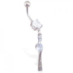 Piercing nombril trait avec zircone rond transparent (D35)