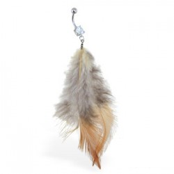 Piercing nombril plume 08 - Deux plumes crèmes et marrons