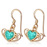 Boucles en bronze 02 - Coeur turquoise