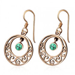 Boucles en bronze 05 - Cercle et turquoise