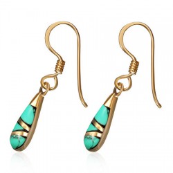 Boucles en bronze 21 - Goutte turquoise