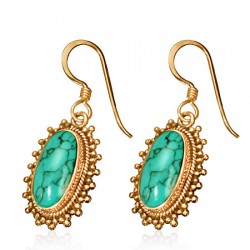 Boucles en bronze 25 - Ovale turquoise