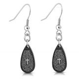 Boucles d'oreilles crochets en acier 55 - Ovale noir avec croix et texte