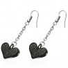 Boucles d'oreilles crochets en acier 57 - Coeur B noir avec croix et texte