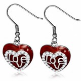 Boucles d'oreilles crochets en acier 92 - Coeur violet avec love