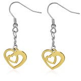 Boucles d'oreilles crochets en acier 94 - Double coeur jaune