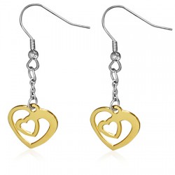 Boucles d'oreilles crochets en acier 94 - Double coeur jaune