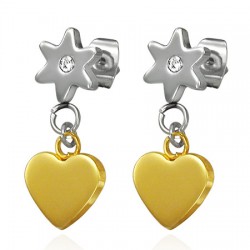 Clous pendants 05 - Coeur jaune et fleur