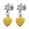 Boucles d'oreilles clous pendants 05 - Coeur jaune et étoile
