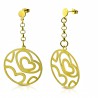 Boucles d'oreilles clous pendants 10 - Cercle jaune avec coeurs