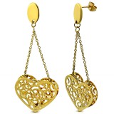 Boucles d'oreilles clous pendants 11 - Coeur jaune épais