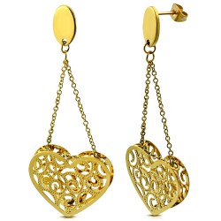 Boucles d'oreilles clous pendants 11 - Coeur jaune épais