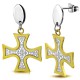 Boucles d'oreilles clous pendants 27 - Croix de malte jaune