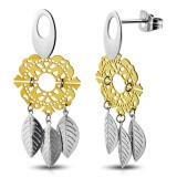 Boucles d'oreilles clous pendants 37 - Rosas jaune avec feuilles