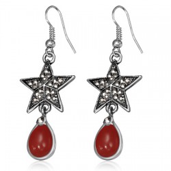 Boucles d'oreilles vintages 02 - Gem rouge avec étoile